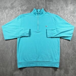 Vineyard Vines Mens Small Turquoise Blue 1/4 Zip Cotton Pique Pullover Sweater